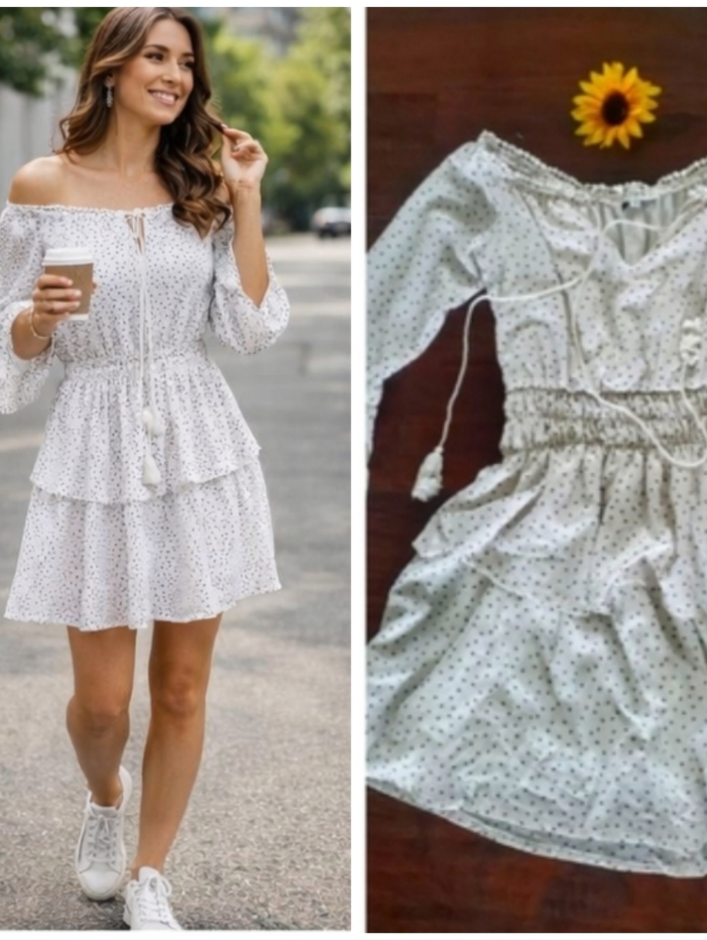 SHOWPO. WHITE BLACK DOTS DRESS